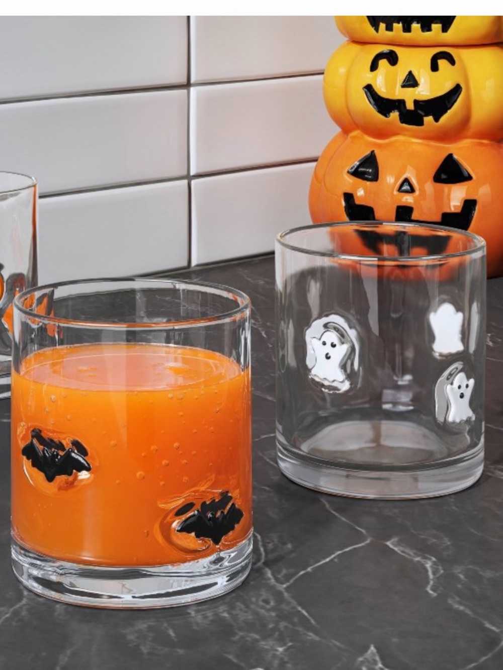 Lot of 2 Halloween glasses - ghost , bat